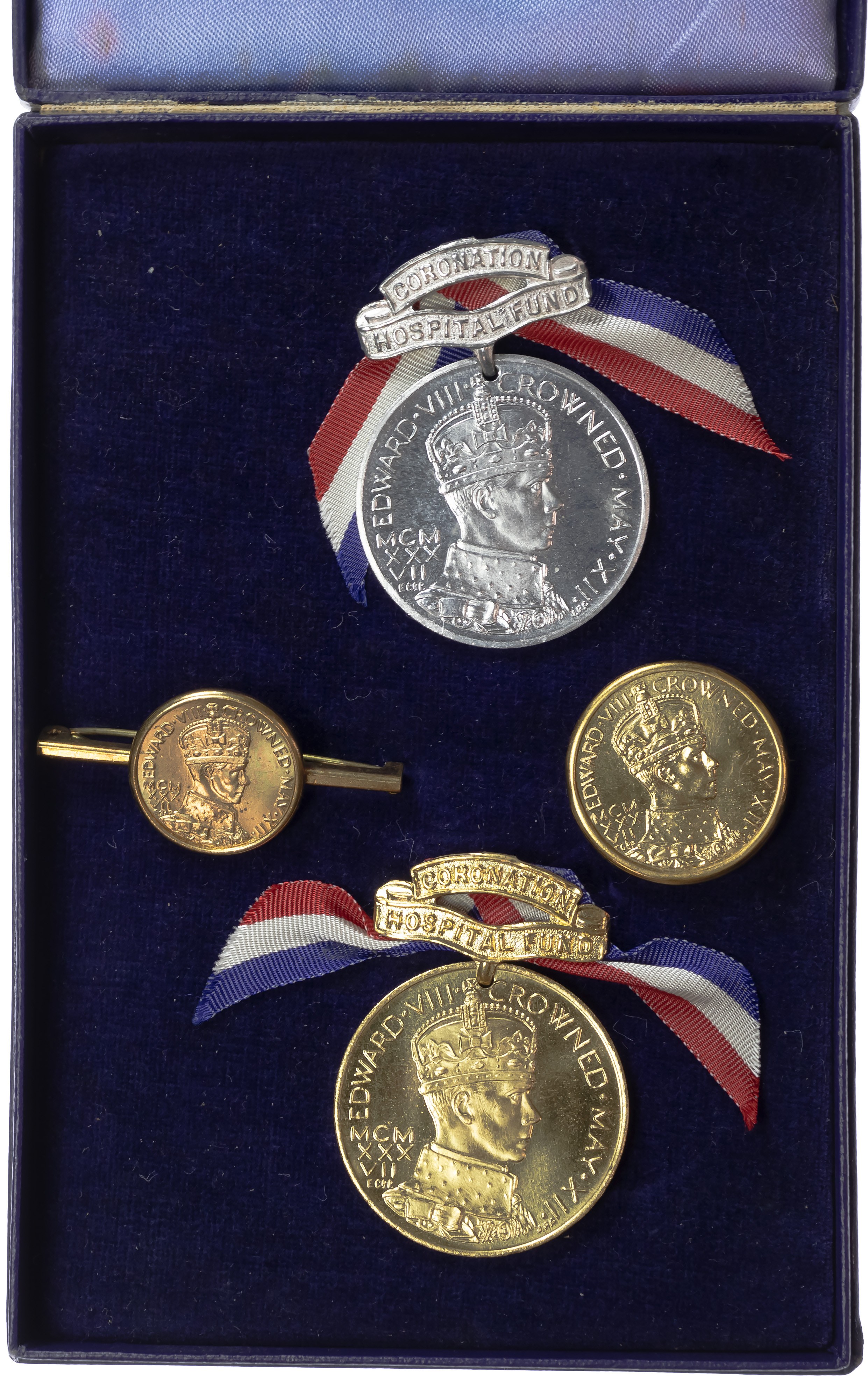 Edward VIII, Proposed Coronation, set of four base metal medals, 1937, by J. R. Gaunt designed by E. Carter Preston.