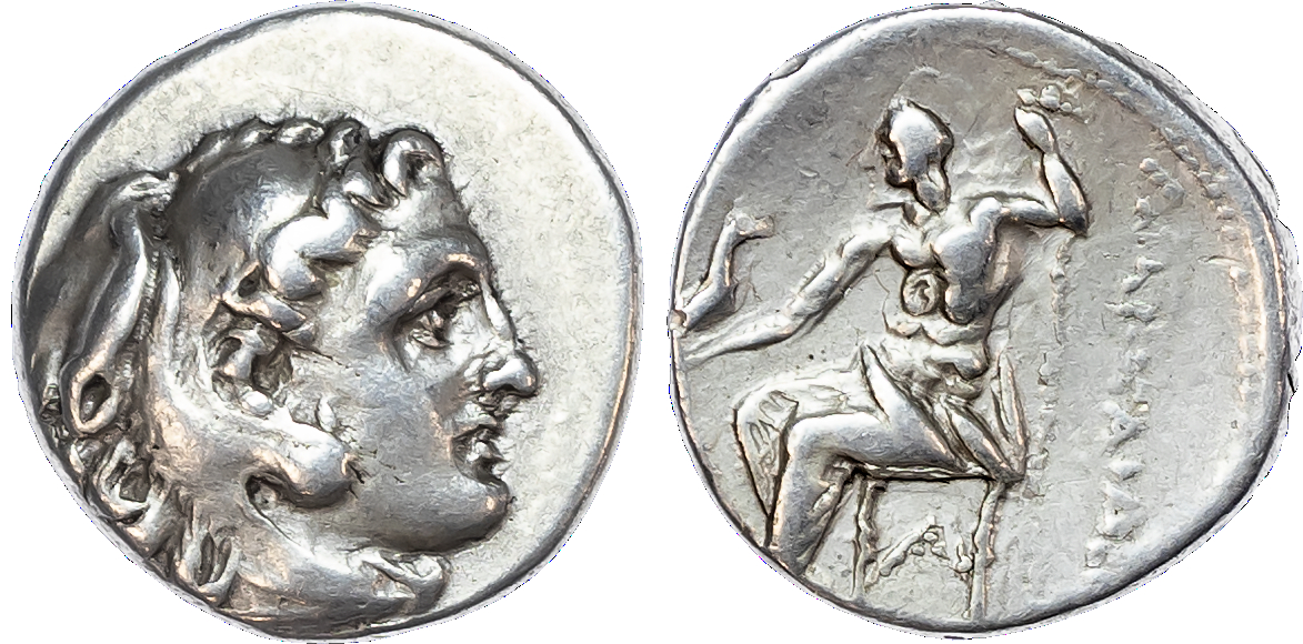 Kingdom of Macedon, Alexander the Great (336-323 BC) AR Drachm, Posthumous issue, mint of Side,
4.24g.
