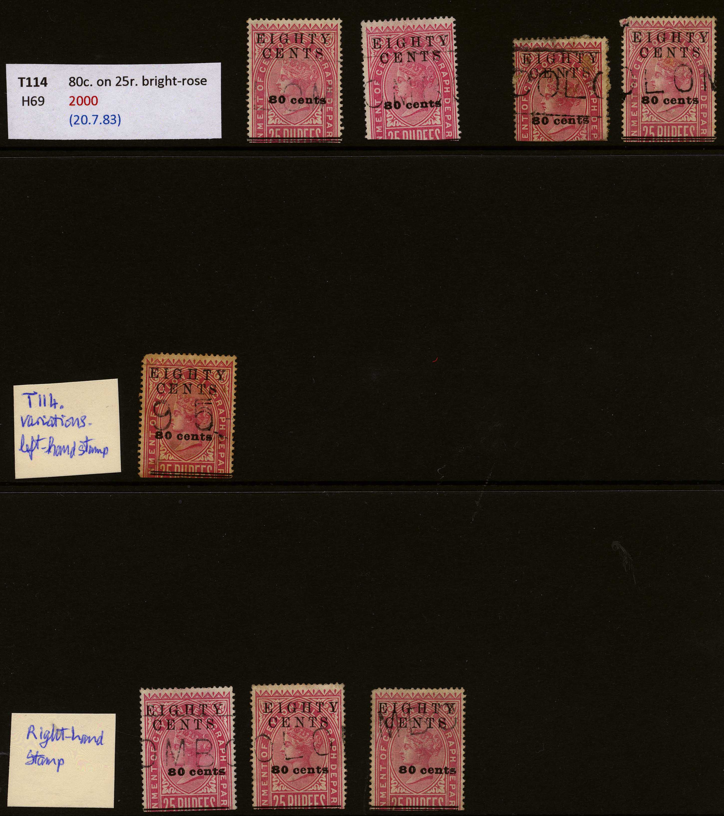 1883-7 80ct on 25r bright rose surcharge...