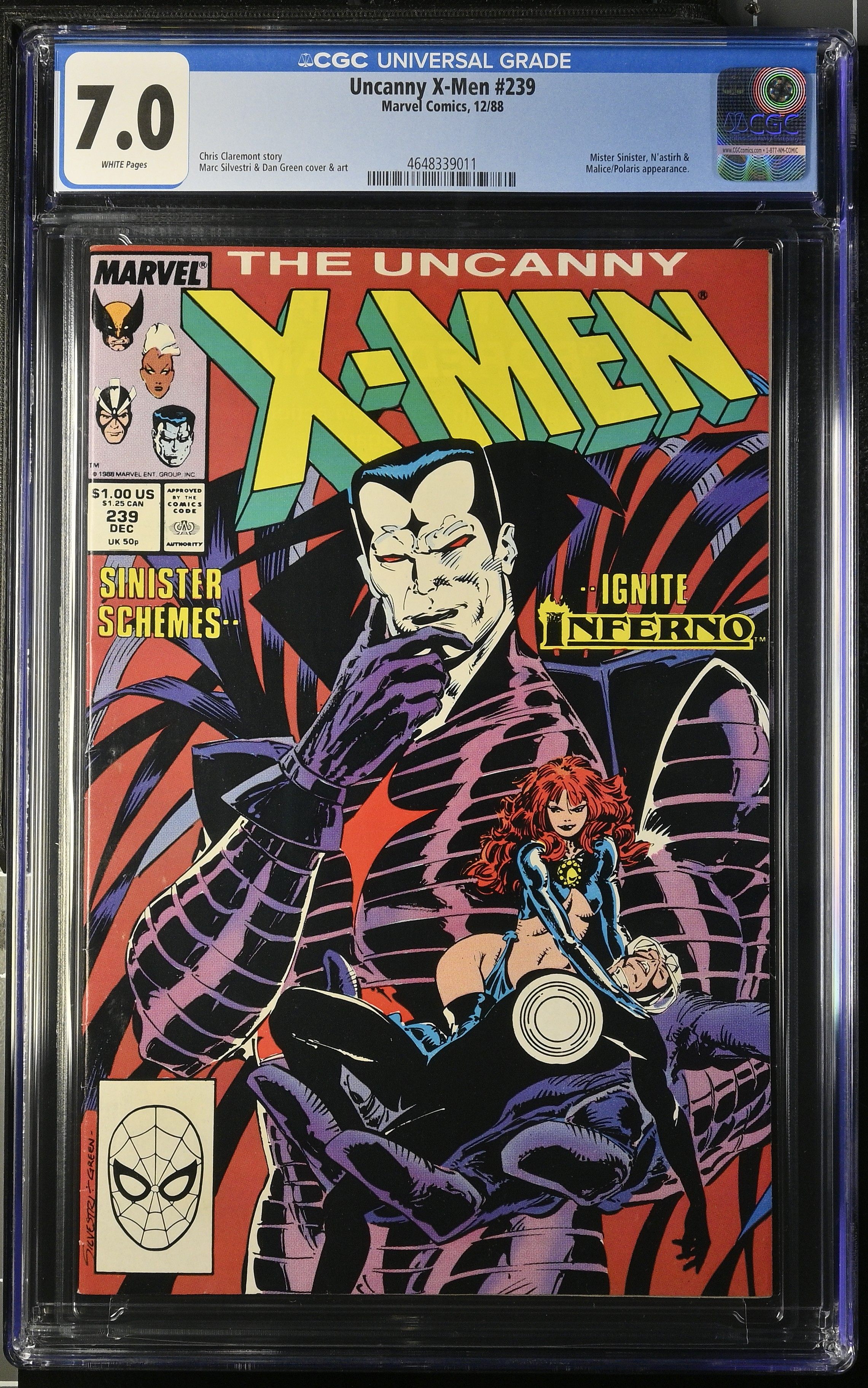 Uncanny X-Men #239 CGC 7.0 2nd Appearance and 1st Cover of Mister Sinister (Marvel Comics, 1988) White Pages