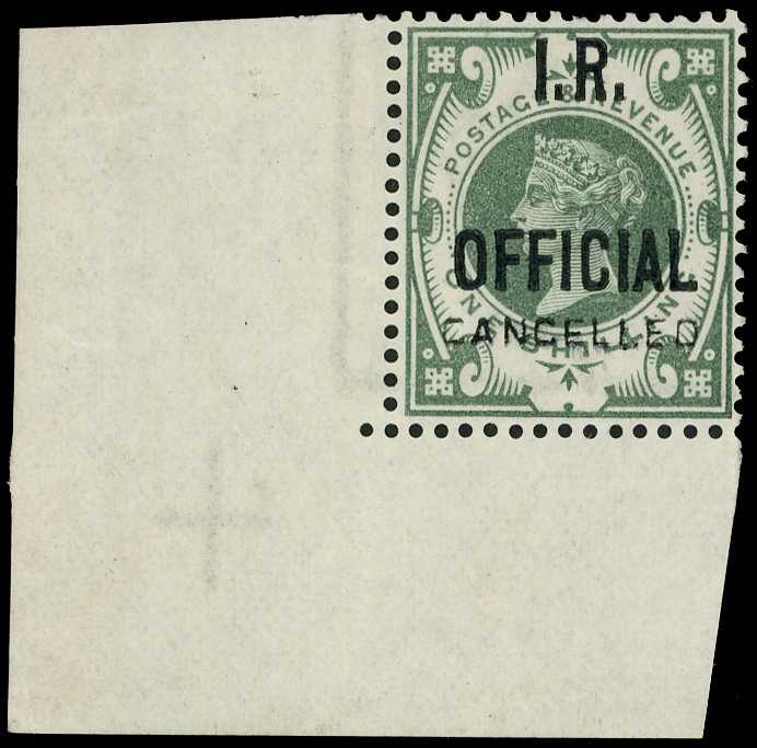 I.R. Official. 1889 1/- dull green...