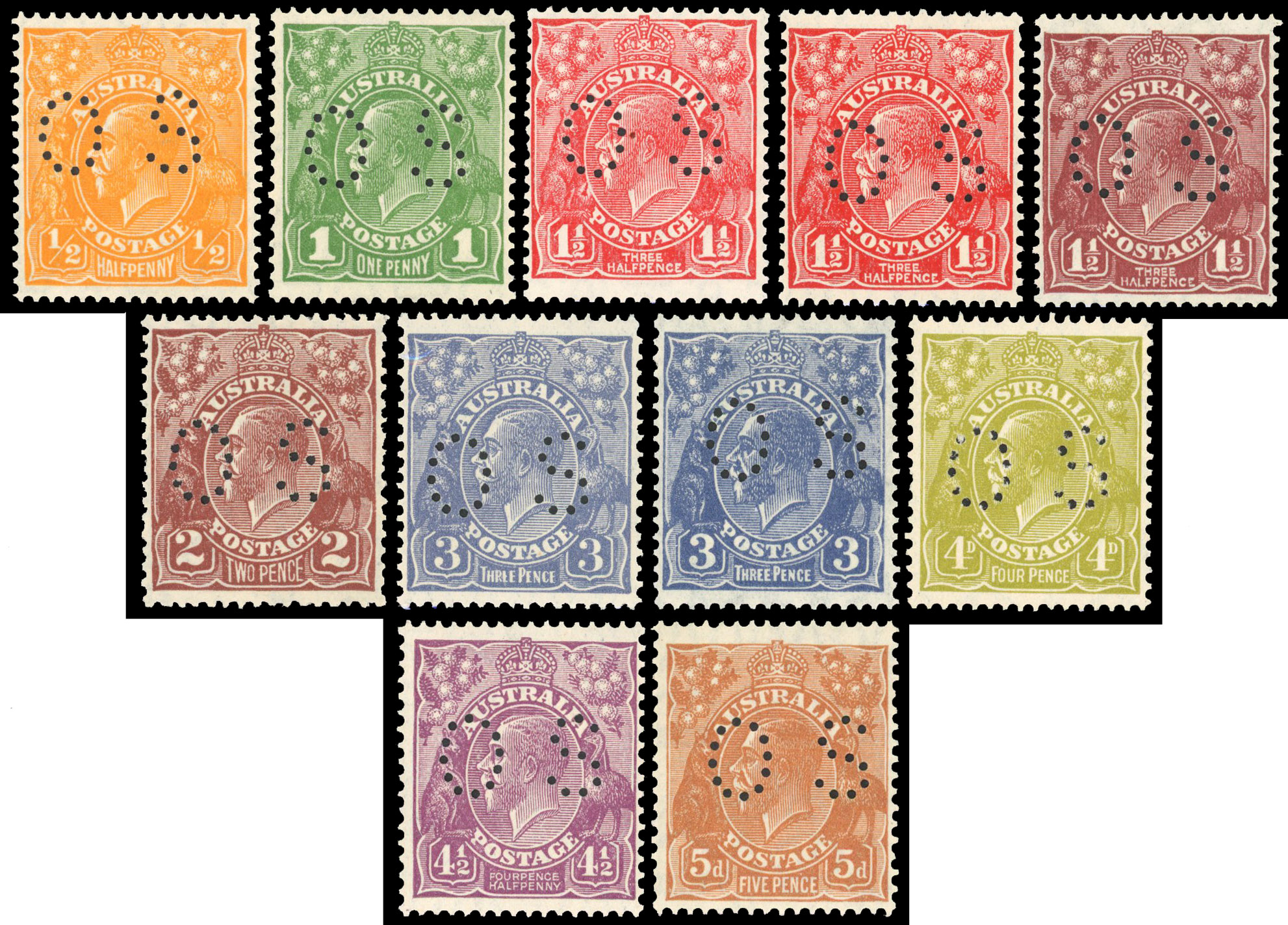Australia 1926-30 official part set to 5d perf 13½x12½