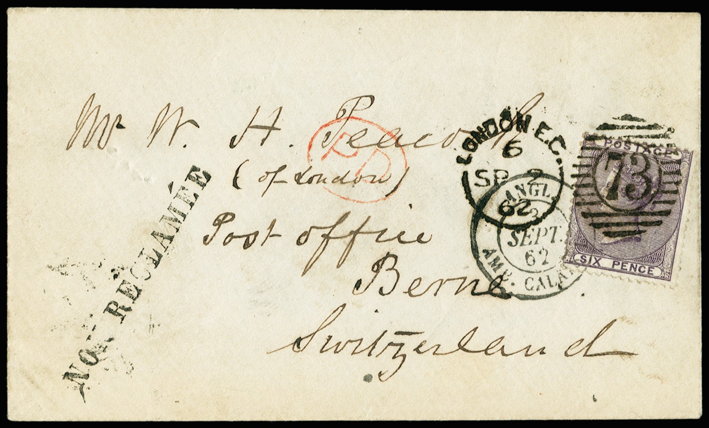 1862 Overas mail. Very fine cover to Berne,...
