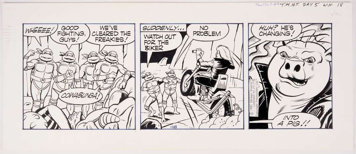 Teenage Mutant Ninja Turtles Original Pencil And Inked Daily Comic Strip Art (Mirage Studios, 1990)