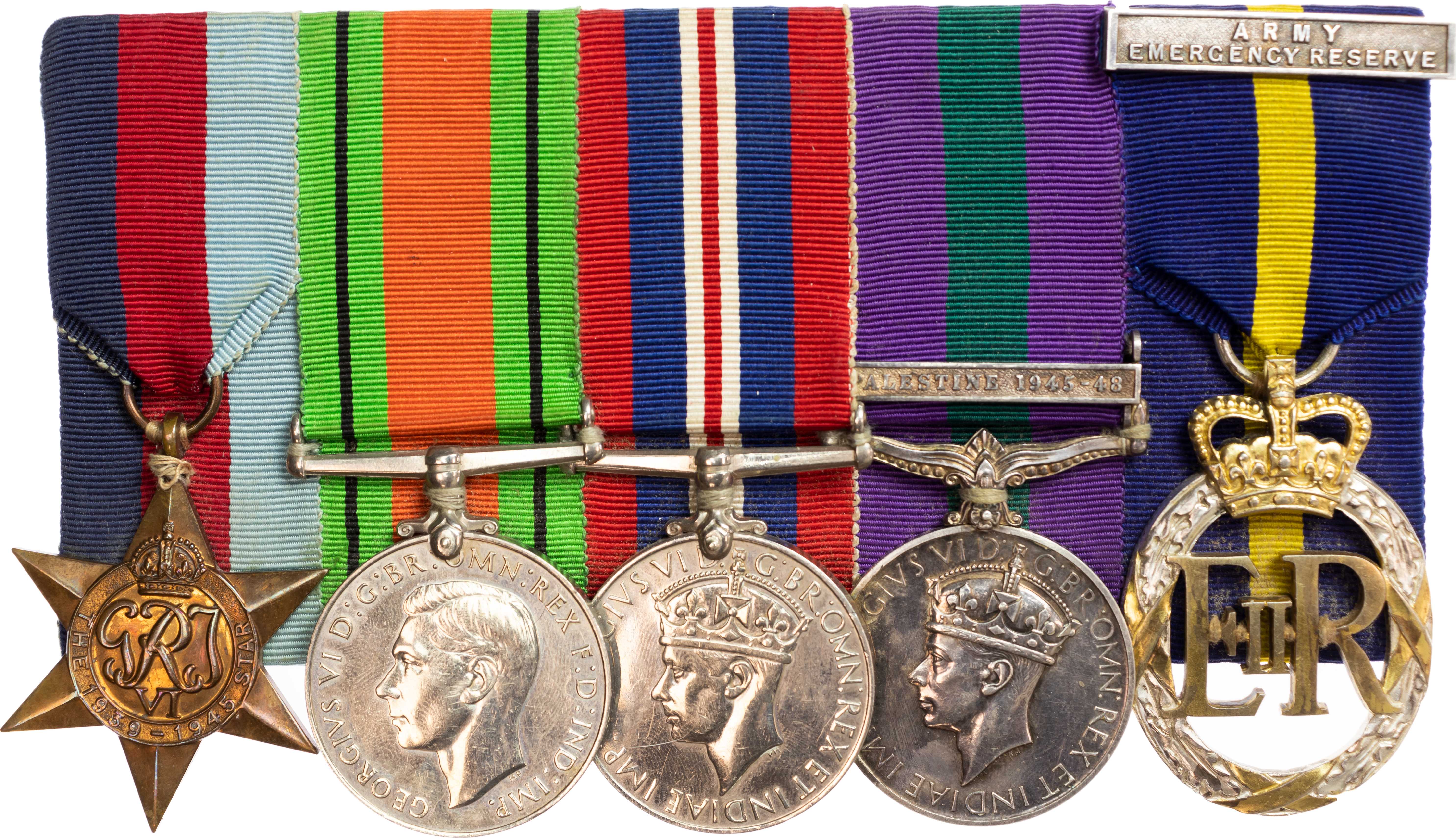 Second World War, BEF 1940, Palestine, Army Emergency Reserve Group of 5 awarded to Captain (Honorary Major) G.J. Hunter