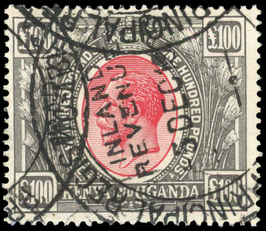 KUT £100 red & black fiscally used