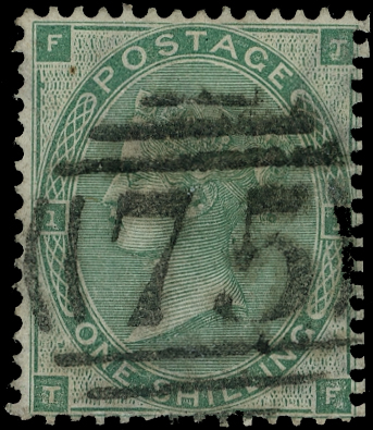 1862 1s Green Pl.1=2. (Error of Wmk, W20b Three Roses & Thistle) ussed