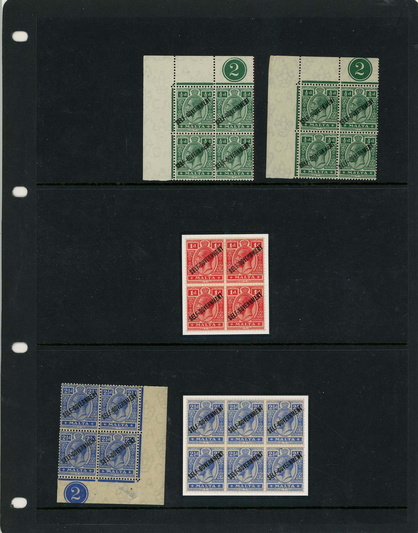 Malta 1922 ‘SELF-GOVERMENT’ overprint mainly mint selection with values to 5s arranged on display pages and Hagner...