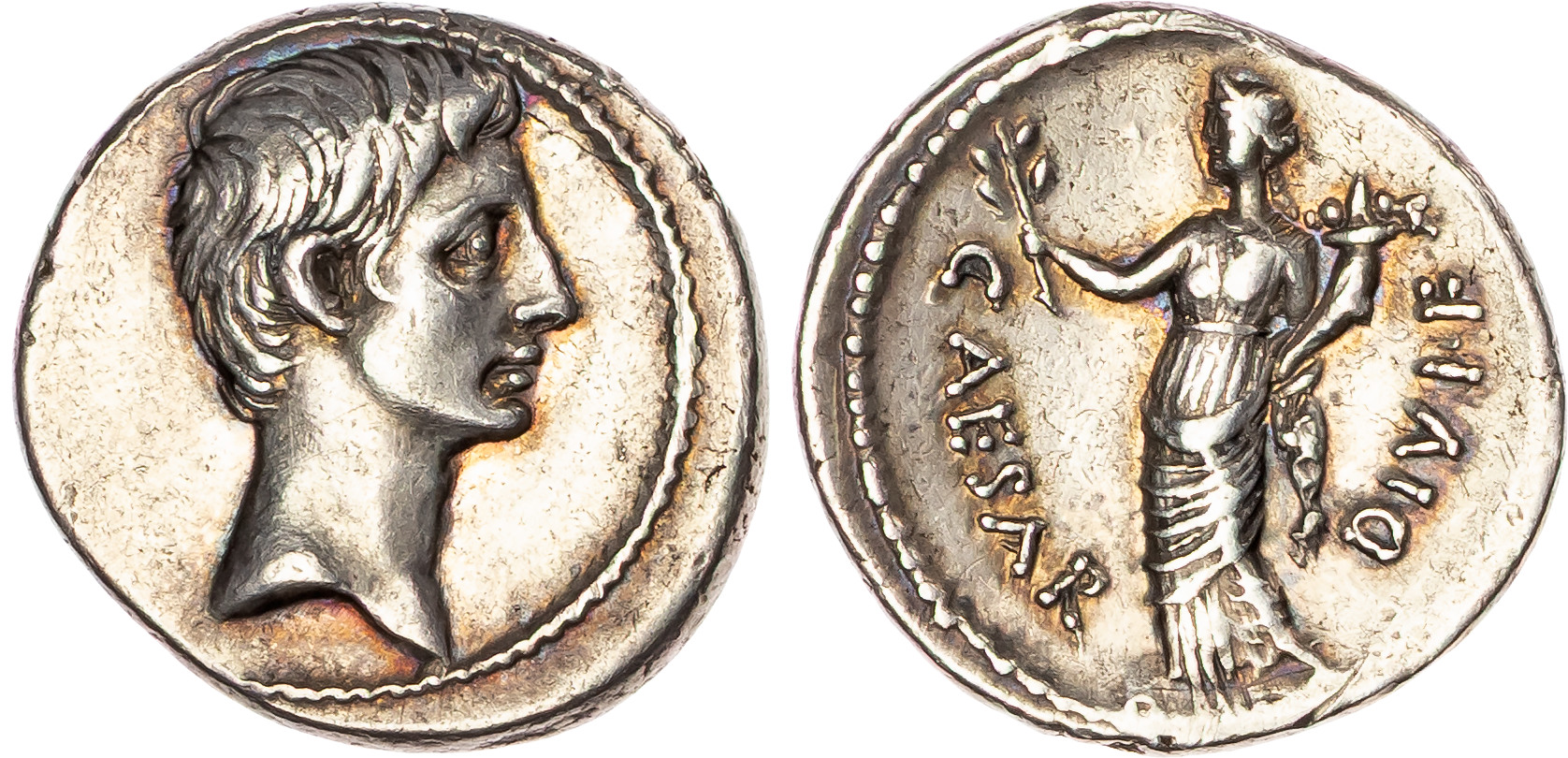 Octavian (32-29 BC) AR Denarius, Brundisium or Rome, 3.65g. 