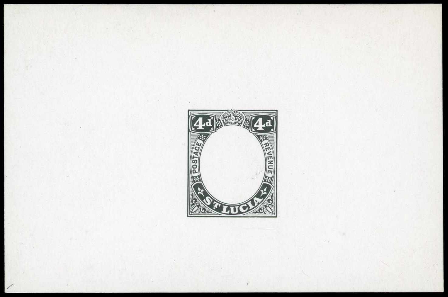 St Lucia 1912-21 4d DLR frame die proof in black on glazed card. For SG 83