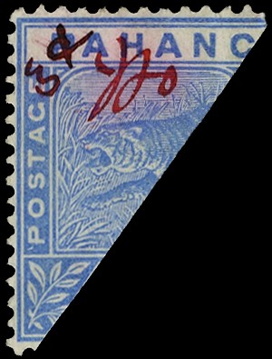 1897 '3c' on half 5c manuscript Kuala Lipis provisional, o.g. example from the third group of surcharges. SG...
