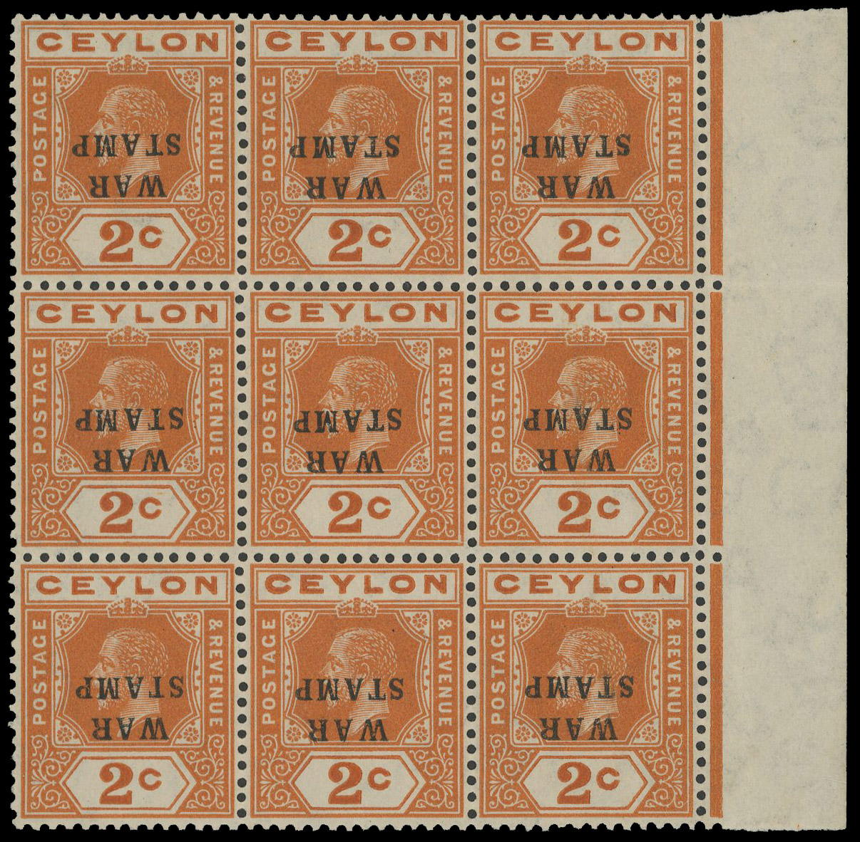 Ceylon 1918-19 War Stamp 2c overprint inverted