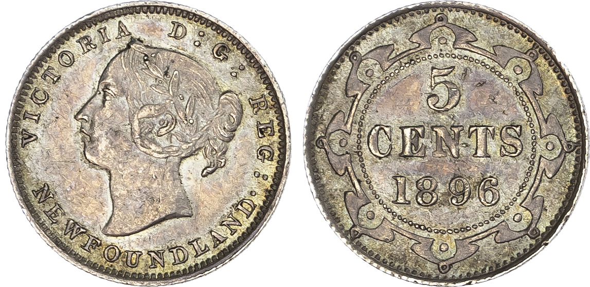 Canada,British Colonial, Newfoundland. Victoria AG 5 Cents. 1896. 