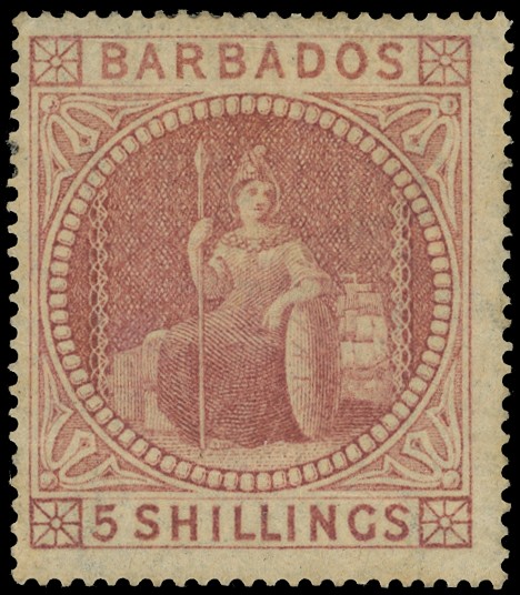BARBADOS: 1873 5s dull rose, well centred BPA certificate (1951) part o.g. SG 64 