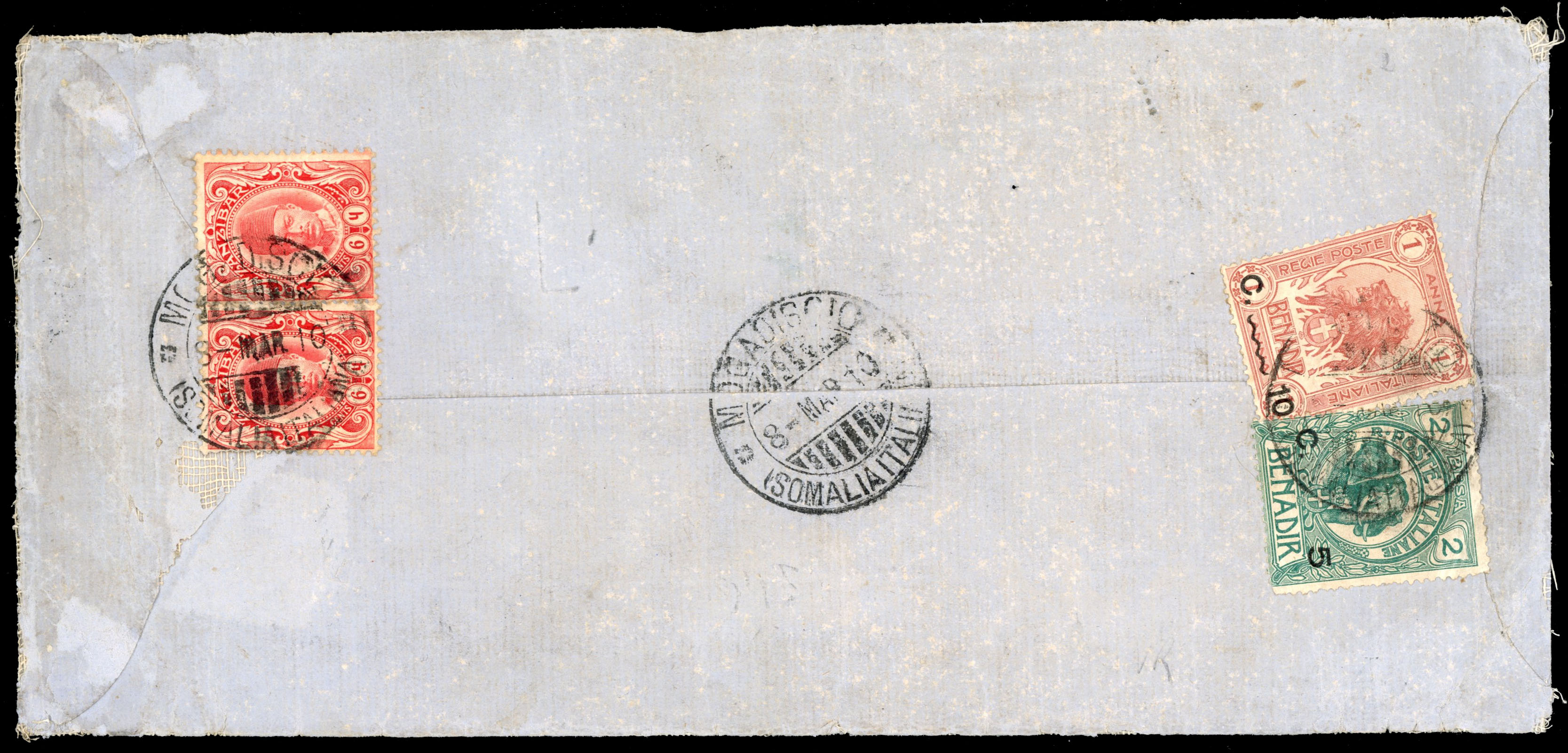 SOMALIA Maritime Mail: 1910 long cover to Mogadishu