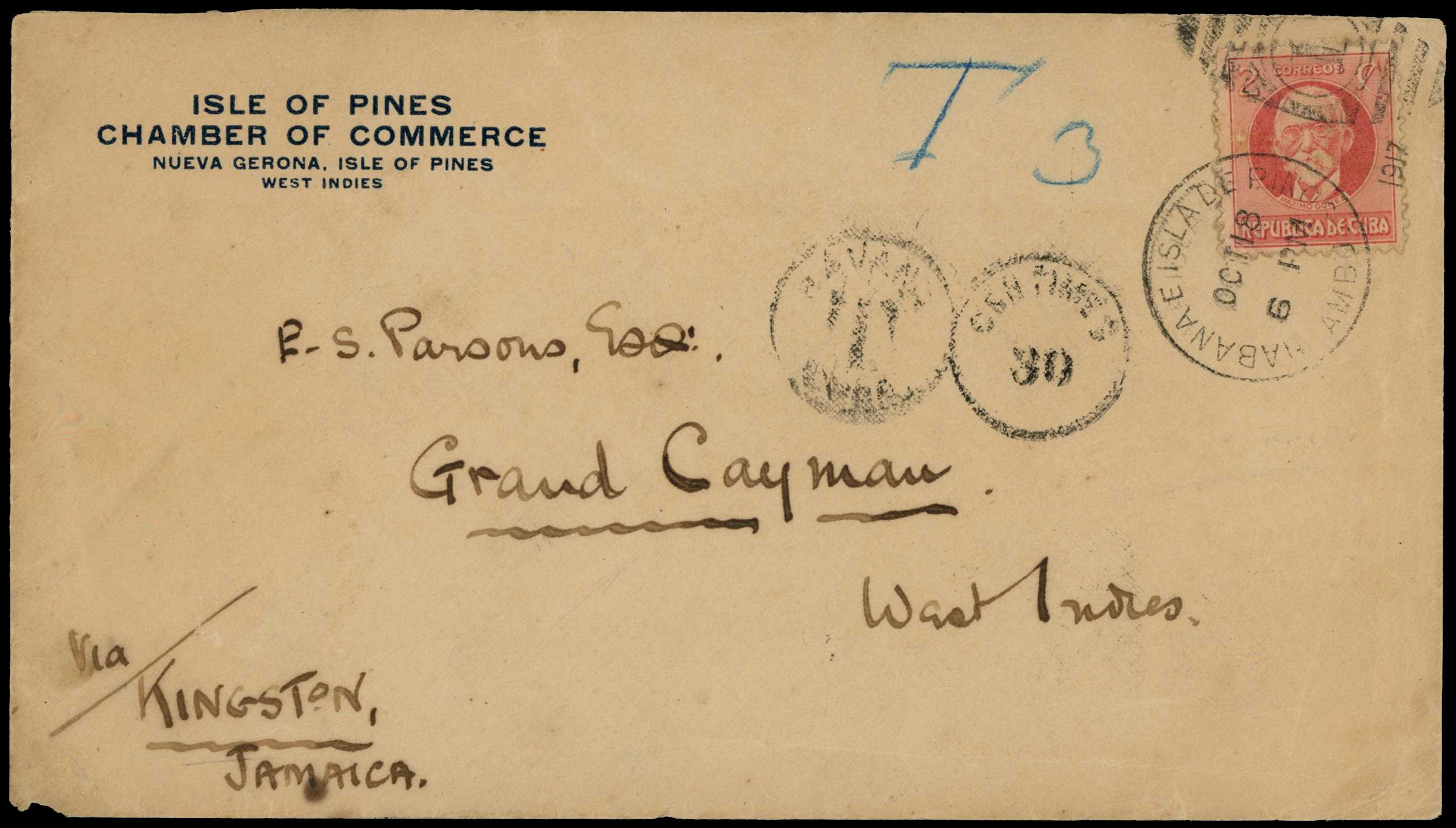 1917 Incoming mail from the Isle of Pines,...