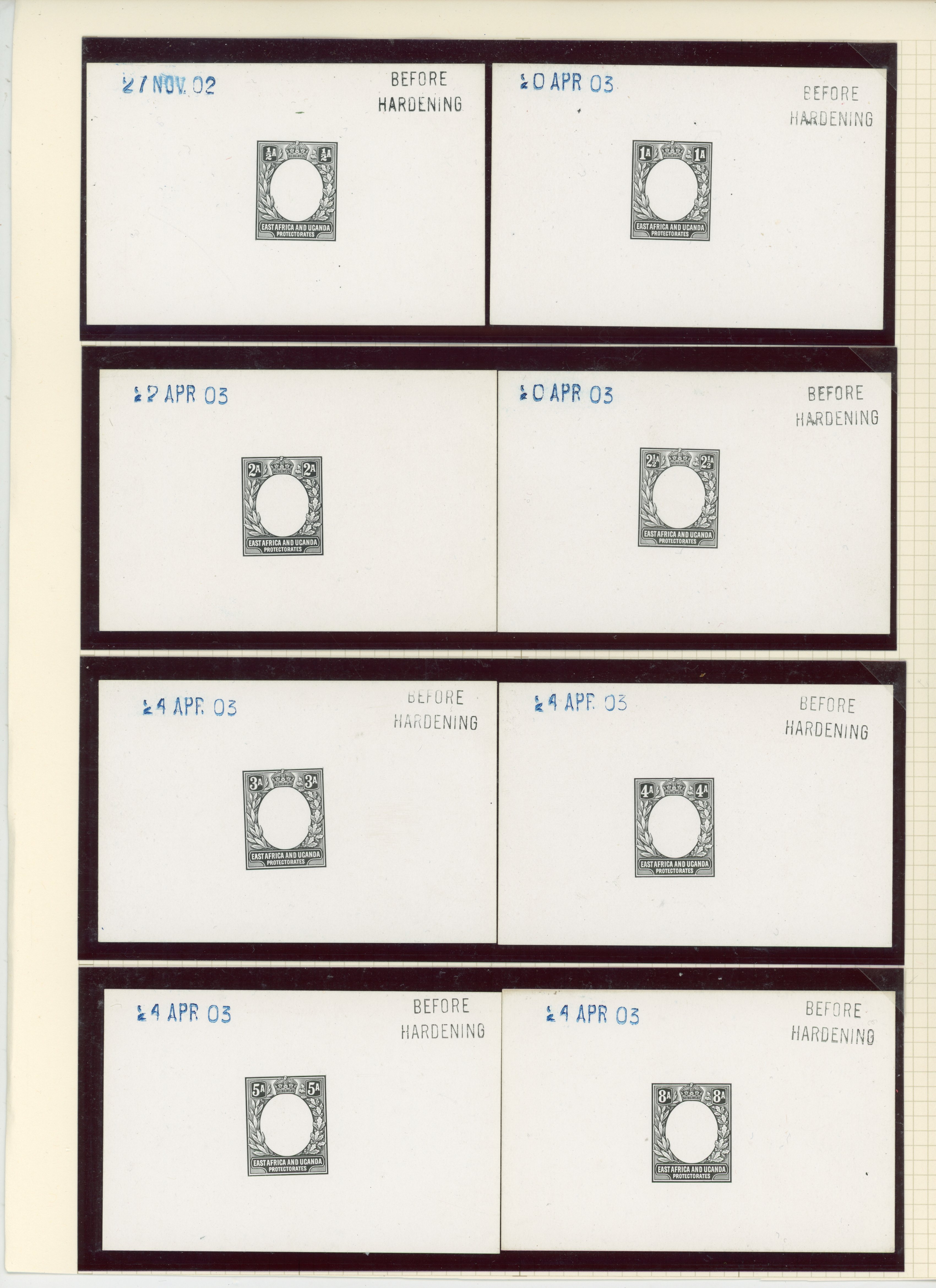 KUT 1902-03 set of eight frame die proofs to 8a