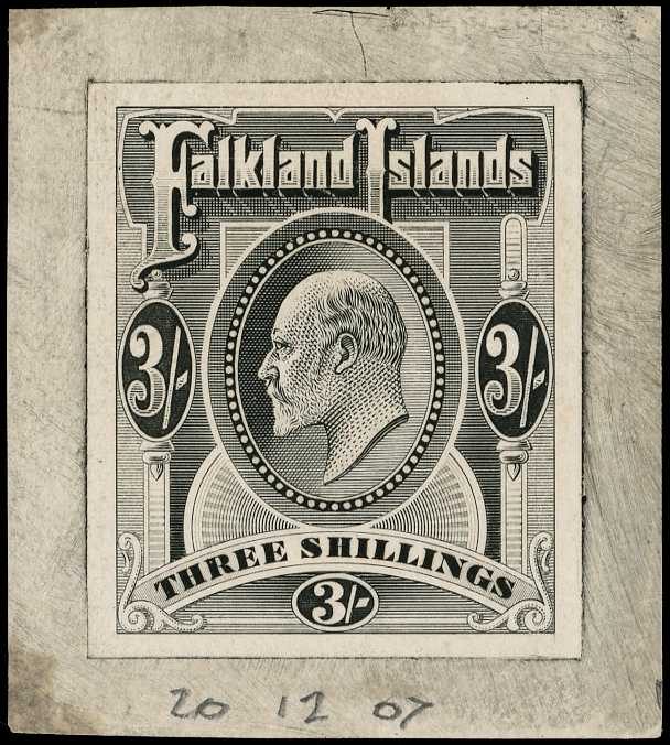 1904 Die Proof of the 3/- in black on hard...