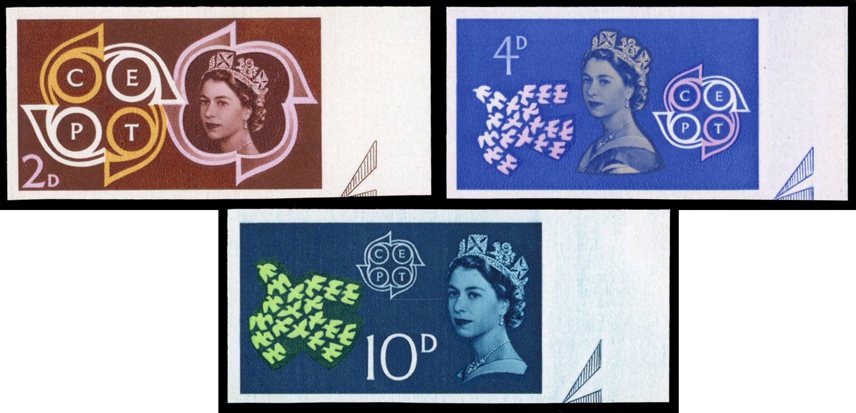 Great Britain 1961 2d-10d European Postal and Telecommunications, Set of Three, BPMA Imprimatur, SG 626/8