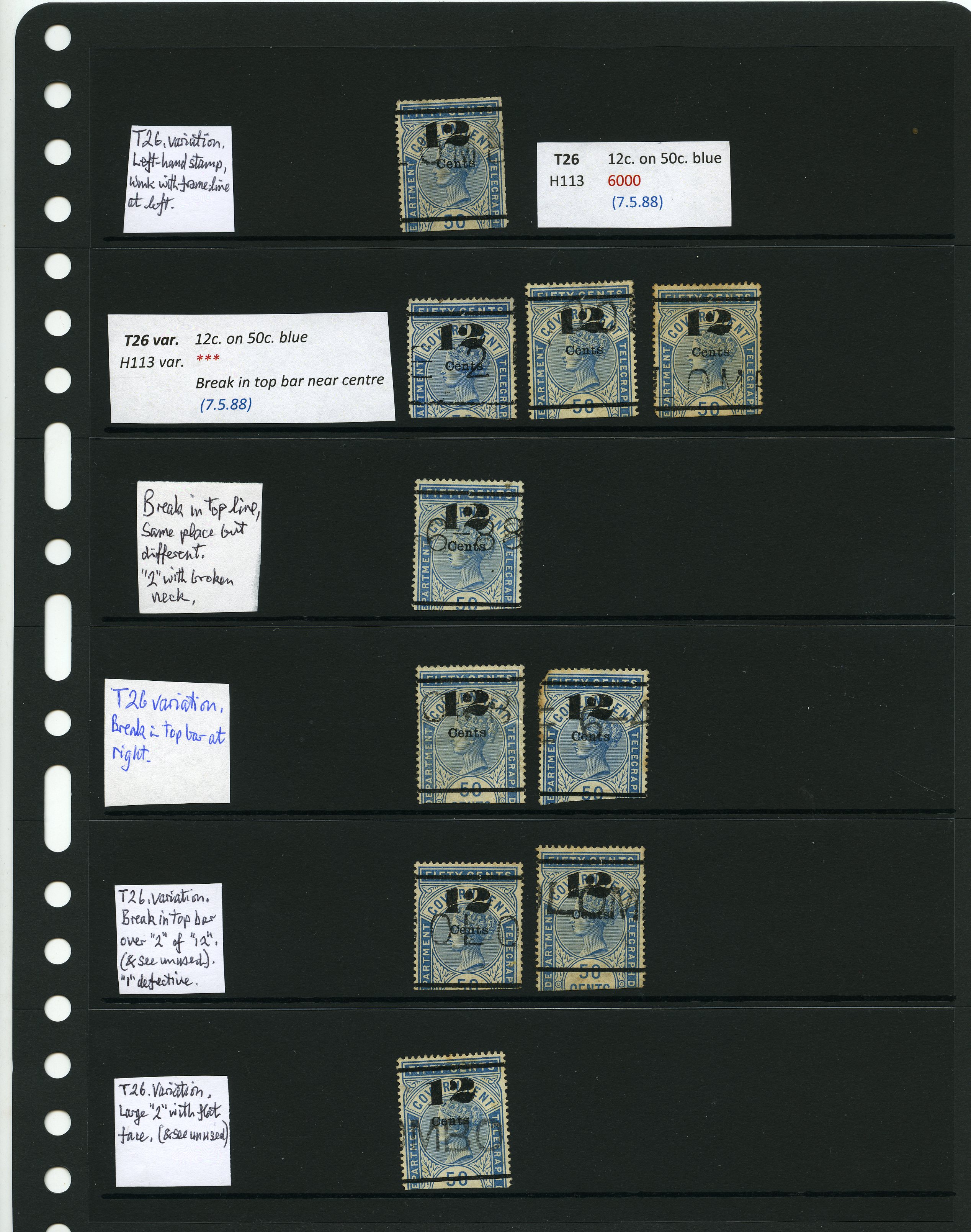 1886-92 12ct on 50ct (SG T26) and range of...