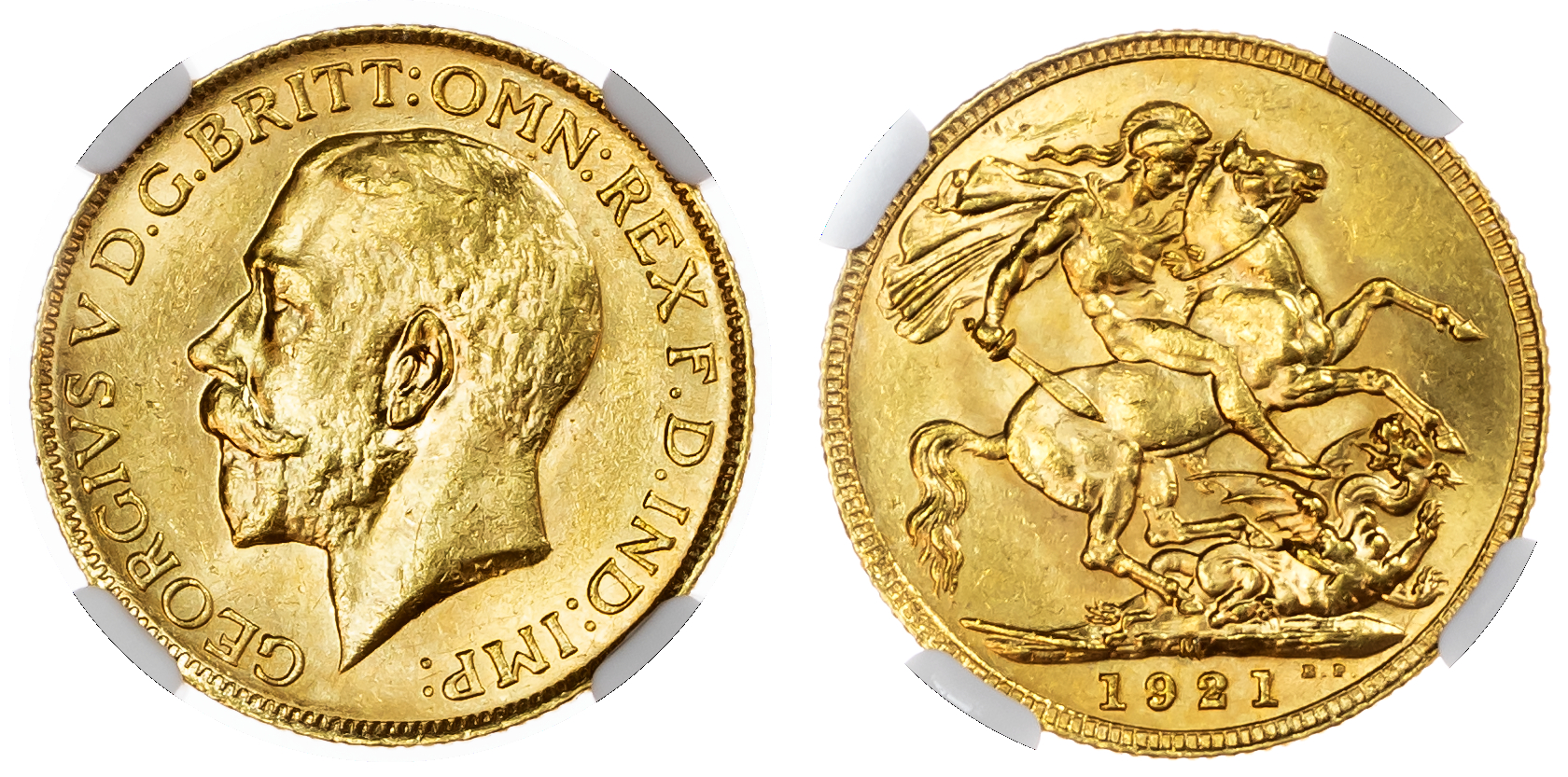 George V (1910-1936), Sovereign, 1921 M, Melbourne. NGC MS62
