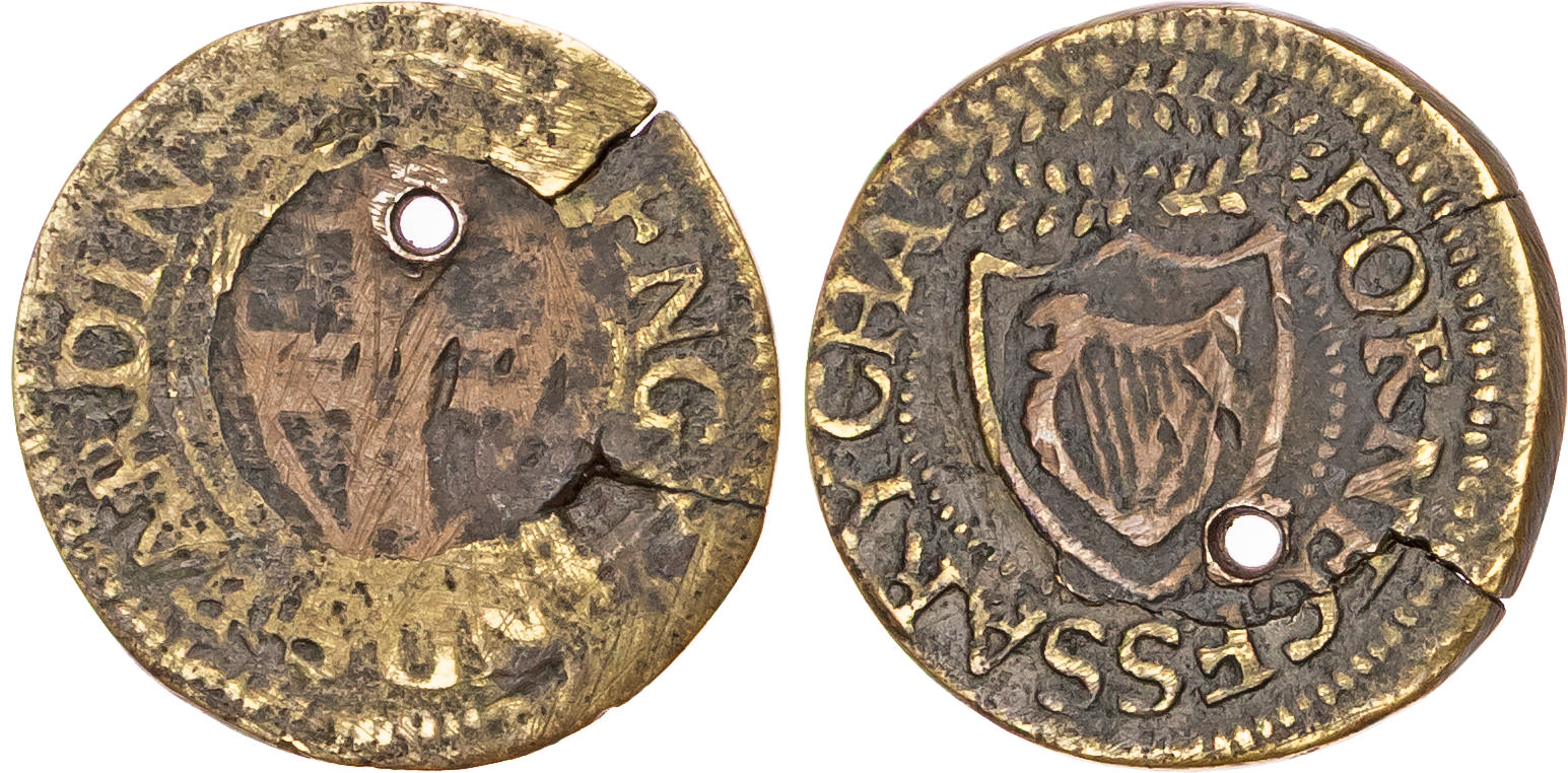 Commonwealth (1649-1660) Pattern Farthing, in Brass with a copper plug.
