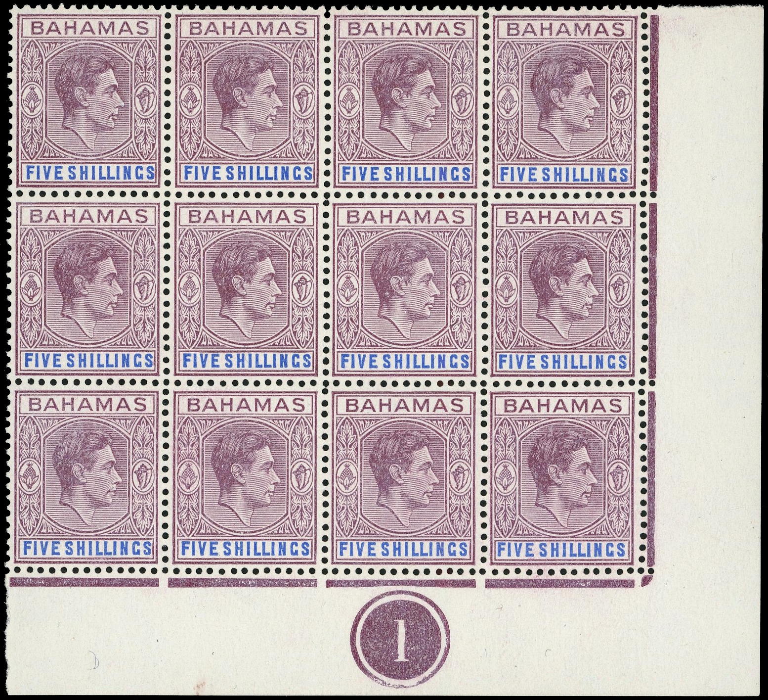 Bahamas SG 156b Plate block mint