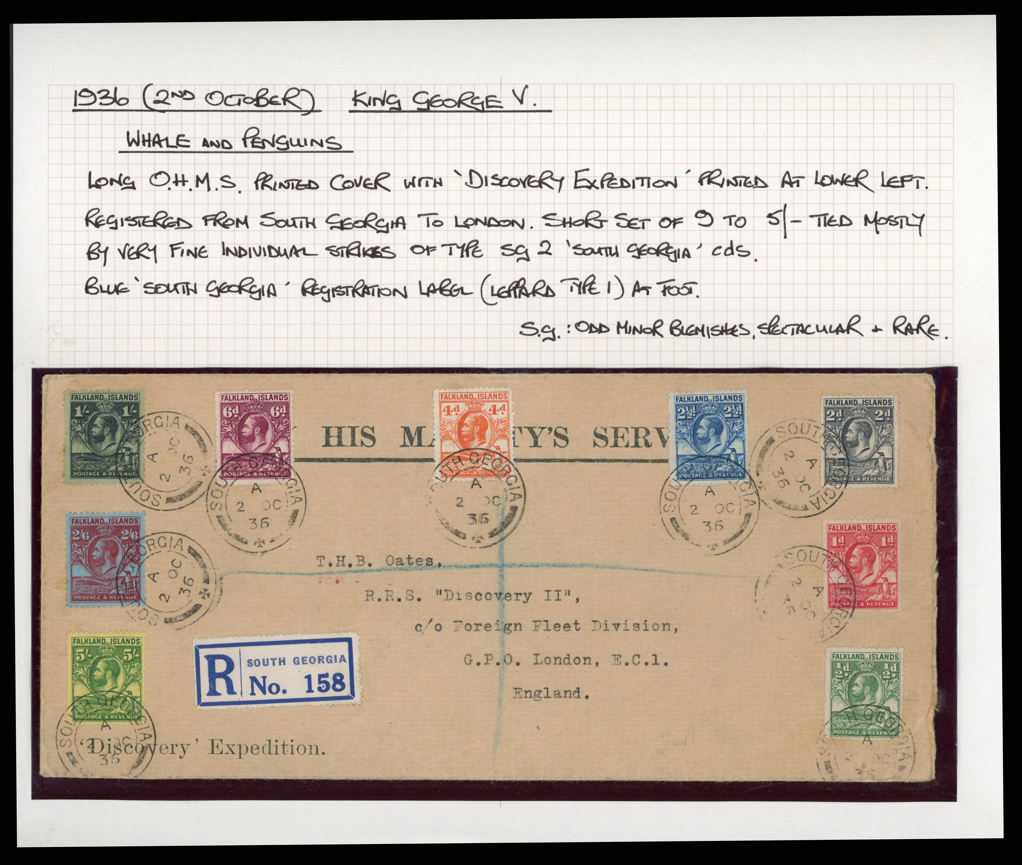 Falkland Is Dependencies SG Z43-51 1936 South Georgia Discovery Expedition cover
