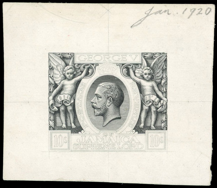 Jamaica 1919-21 10s working die proof with an incomplete design, SG 89var
