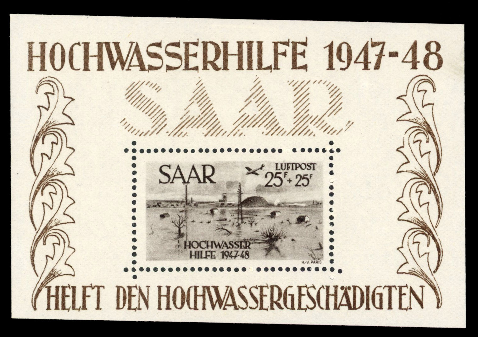 Saar 1948 Flood relief set of 2 min sheets hinged mint