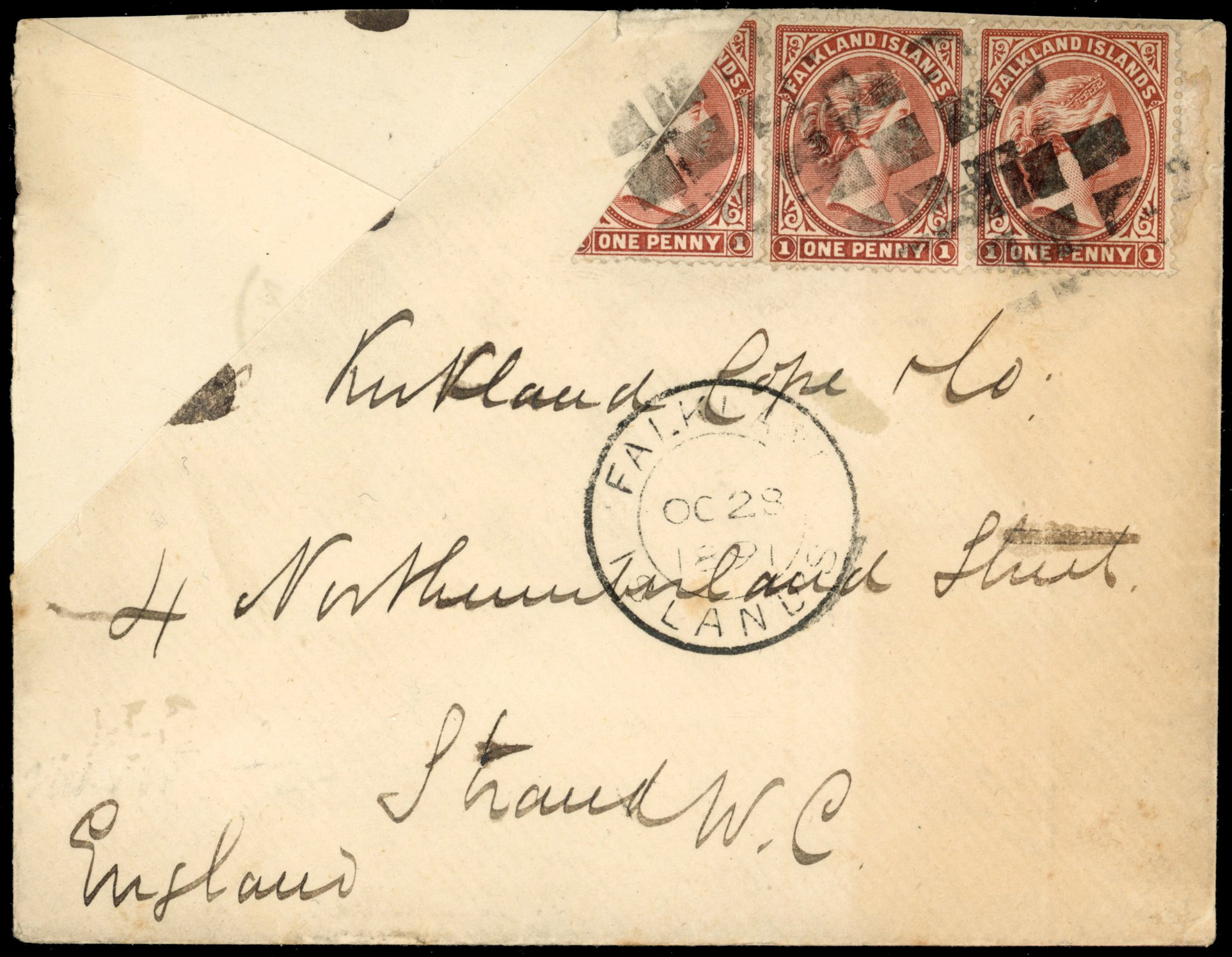 Falkland Islands SG 11ax 1891 bisect cover