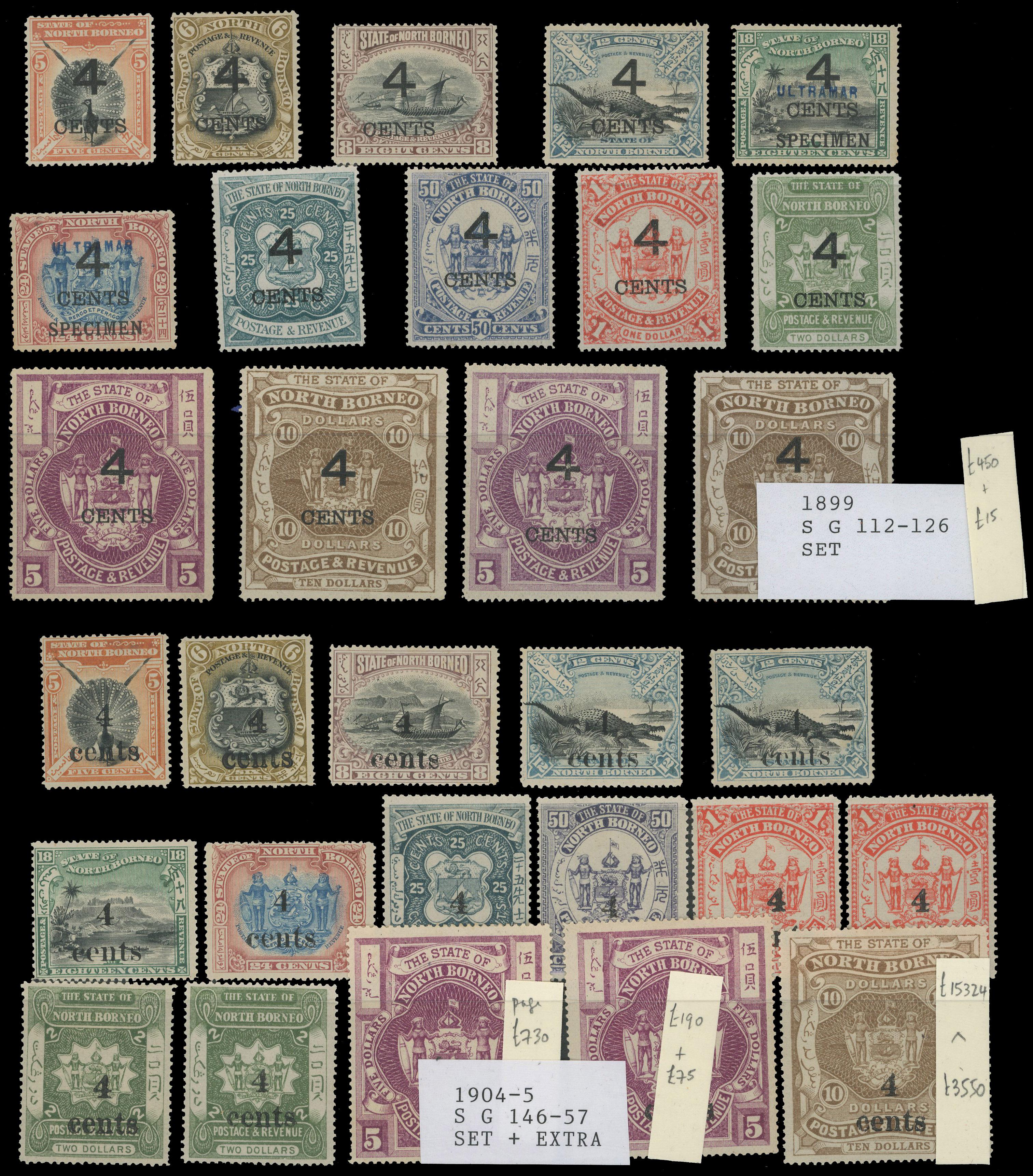 NORTH BORNEO: 1883 to 1931 mint on stock cards including 1883 2c plus used, 1883 8c on 2c, 1883 50c and $1, 4c and 8c,