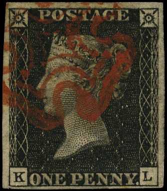 1840 1d black Plate 7 (KL) four clear to...