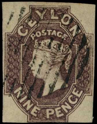 1857-59 9d purple-brown wmk star,...