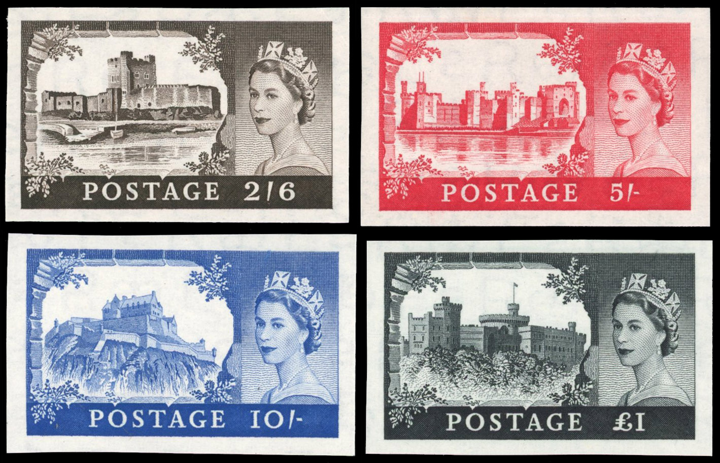 Great Britain 1958 2s6d-£1 "Castles", Set of Four, BPMA Imprimatur, SG 536/9a