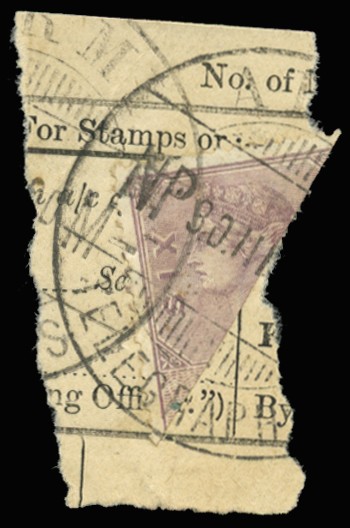 1899-1900 6d lilac and green, DIAGONAL BISECT used...
