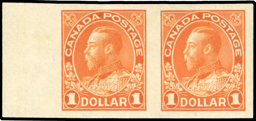 Canada SG 255 1922-31 $1 orange imperf pair