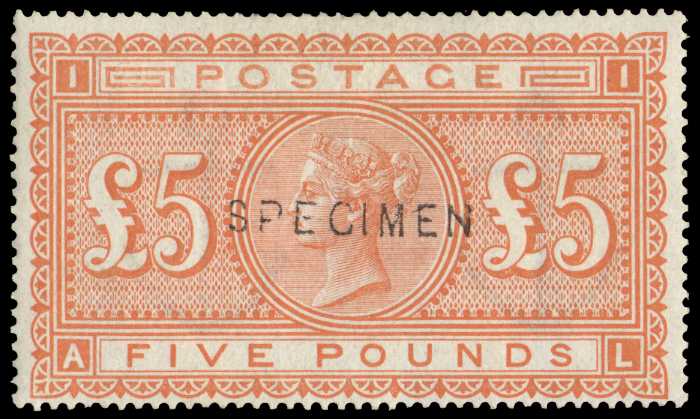 1882 £5 orange Pl.1 (White paper). Superb...