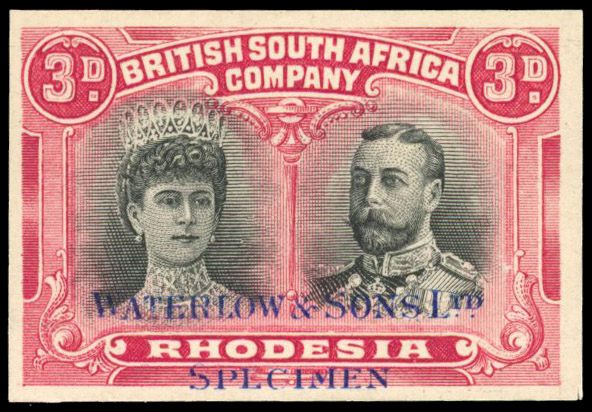 3d imperforate printer's sample in black and rose-carmine