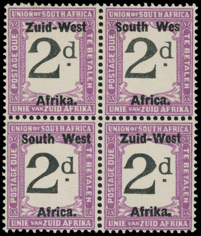 1923 2d black and violet postage due, block of...