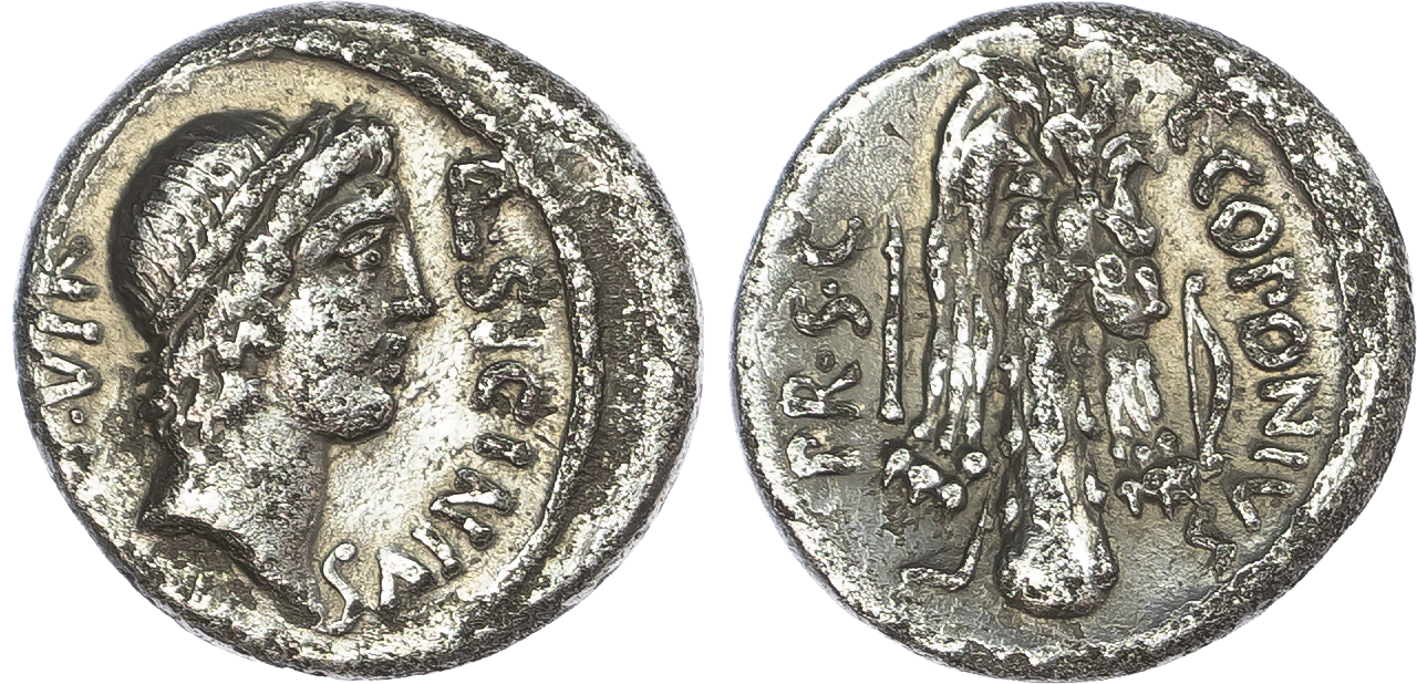 Q. Sicinius and C. Coponius AR Denarius. Military mint moving with Pompey, 49 BC. 