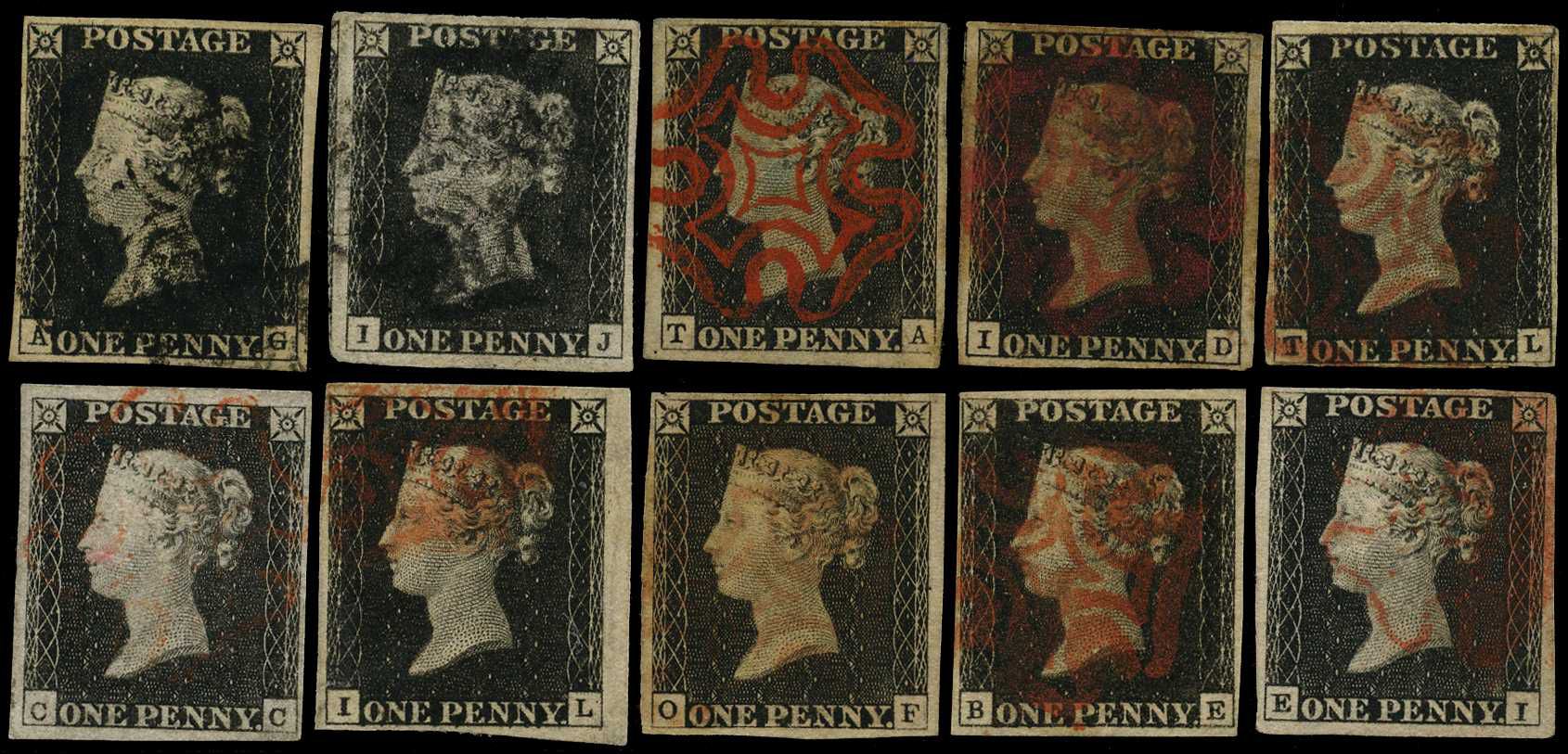1840 1d black Plate 2 group, up to four...