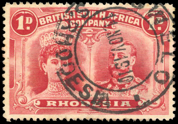 Rhodesia 1910-13 1d rose-red perf 14 used on first day