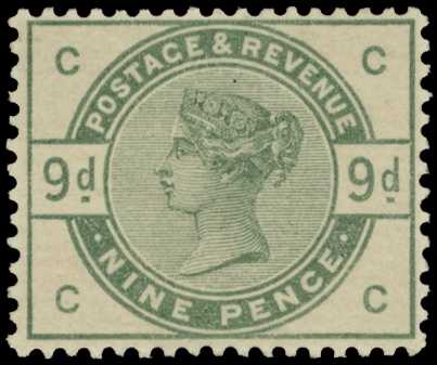 1883 9d dull green (CC) fine unmounted...