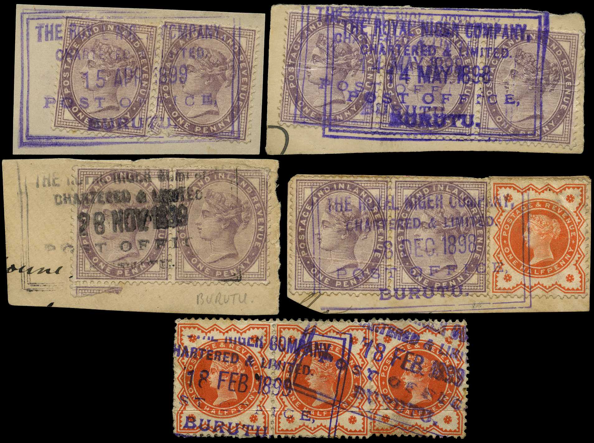 1898-99 five small pieces all cancelled with...