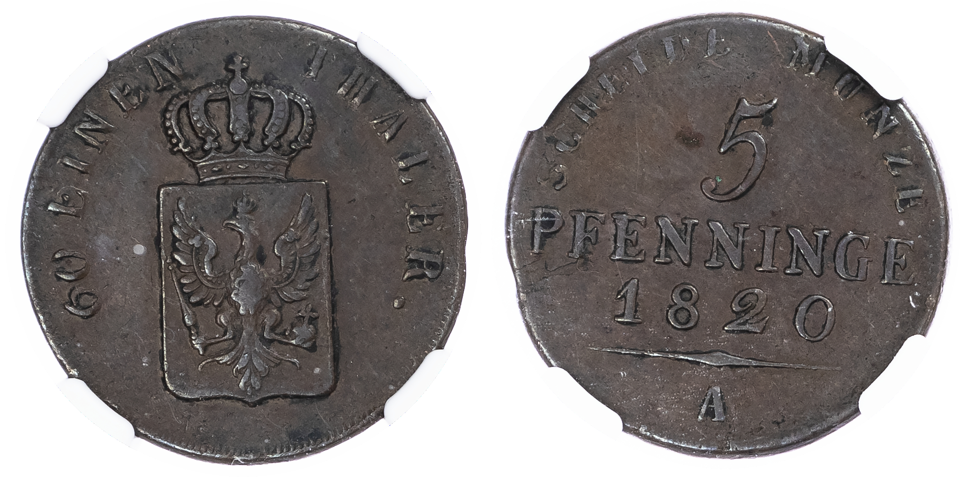 Germany, States. Prussia Copper Pattern 5 Pfenninge. 1820A.