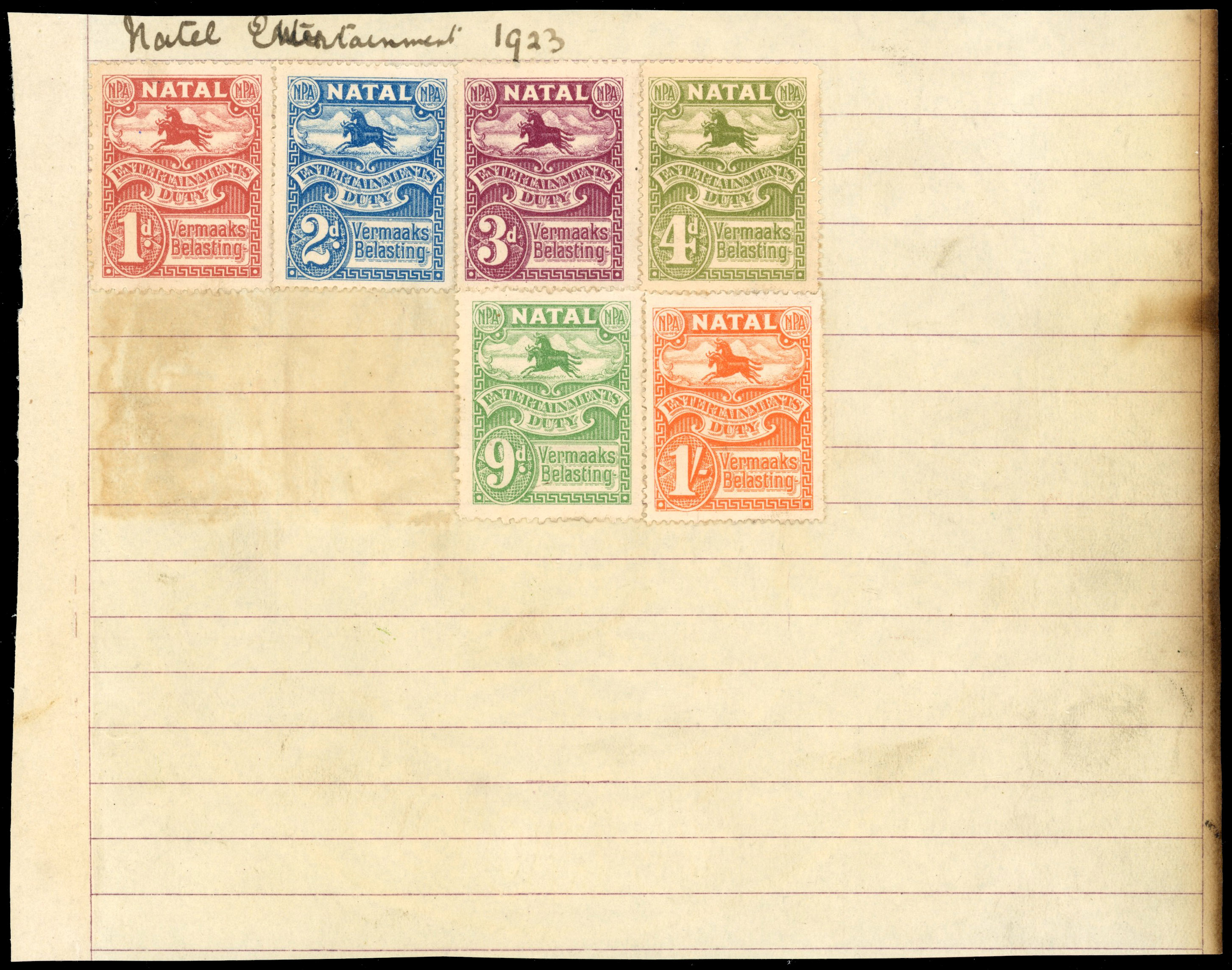 Natal Entertainment Duty archive sheets