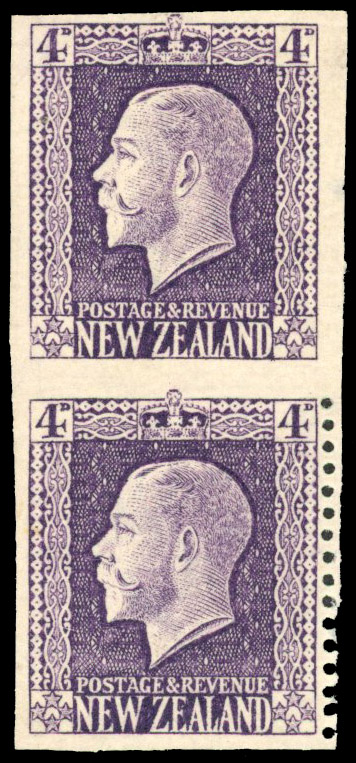 New Zealand 1915-30 3d deep purple pair imperforate at top