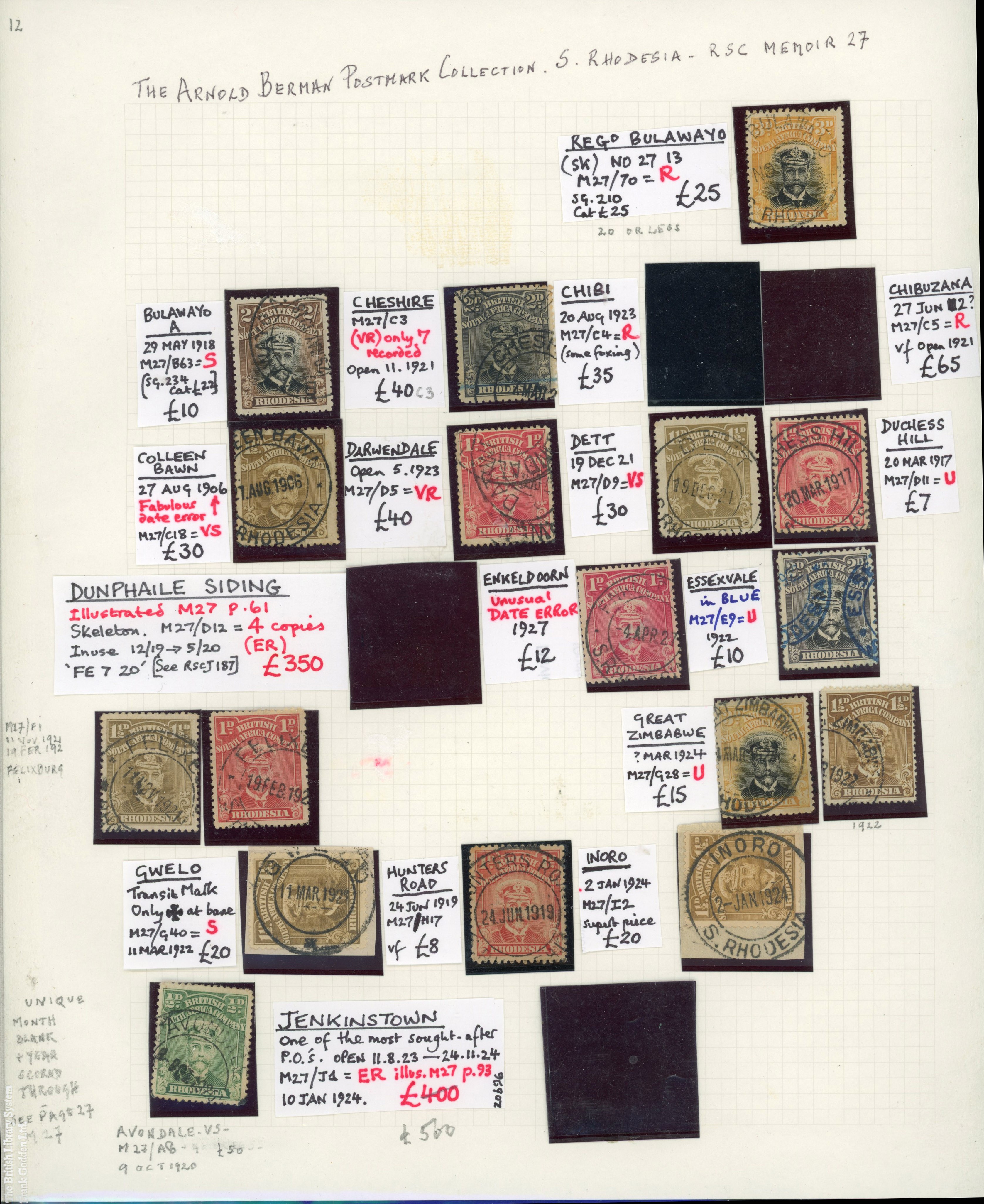 Rhodesia postmarks Southern Rhodesia collection