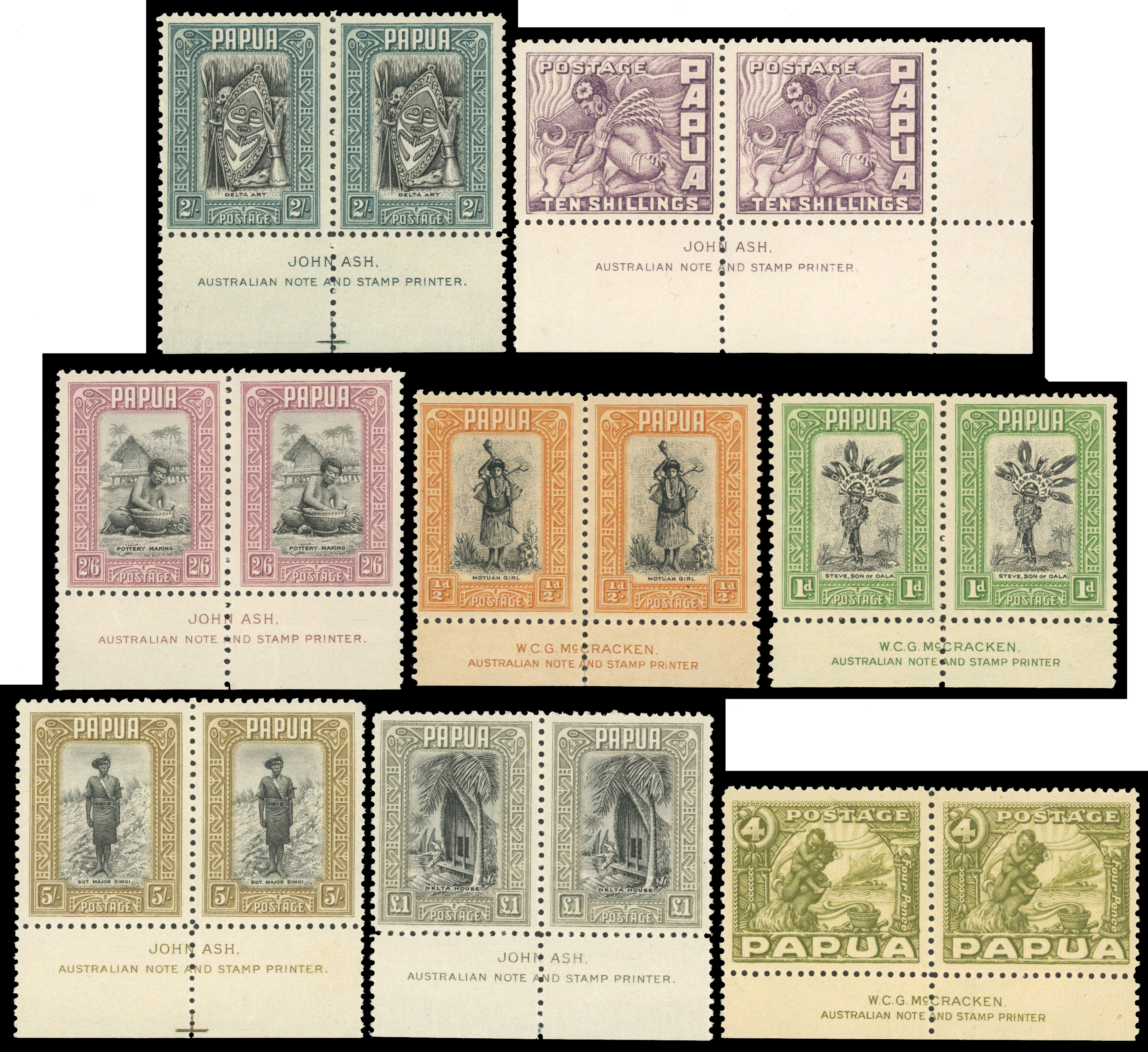 Papua 1932-40 set to £1 in imprint pairs